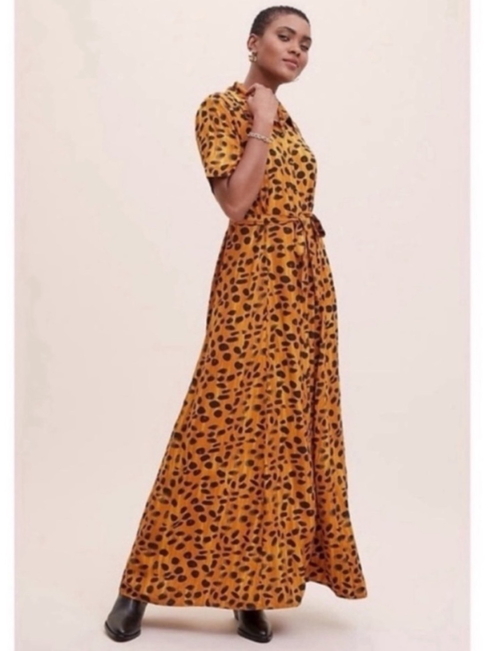 Anthropologie Porridge Vianne Leopard Maxi ShirtDress Orange 8 NWT - Picture 5 of 7